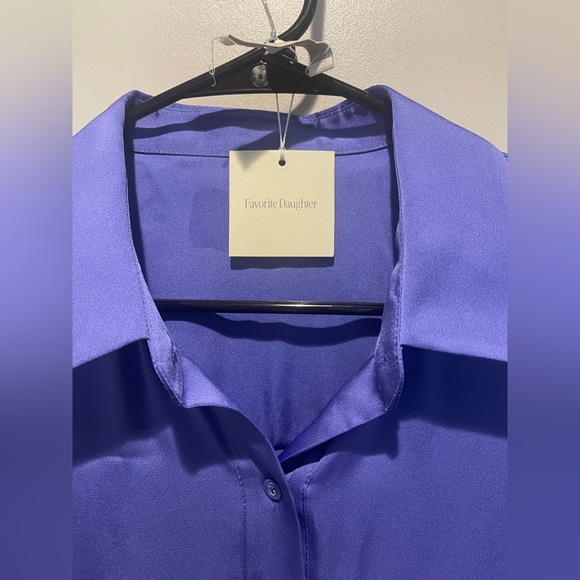 Favorite Daughter Smooth Ex-Boyfriend Satin Shirt Very Peri Purple Size M - Picture 5 of 10